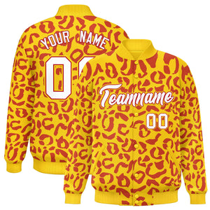 Custom Gold Red Varsity Full-Snap Leopard Print Graffiti Pattern Letterman Baseball Jacket