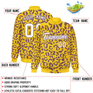 Custom Gold Purple Varsity Full-Snap Leopard Print Graffiti Pattern Letterman Baseball Jacket