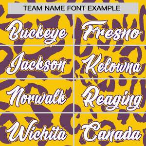 Custom Gold Purple Varsity Full-Snap Leopard Print Graffiti Pattern Letterman Baseball Jacket