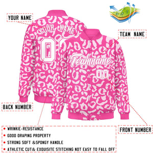 Custom Pink White Varsity Full-Snap Leopard Print Graffiti Pattern Letterman Baseball Jacket