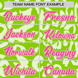 Custom Neon Green White Varsity Full-Snap Leopard Print Graffiti Pattern Letterman Baseball Jacket