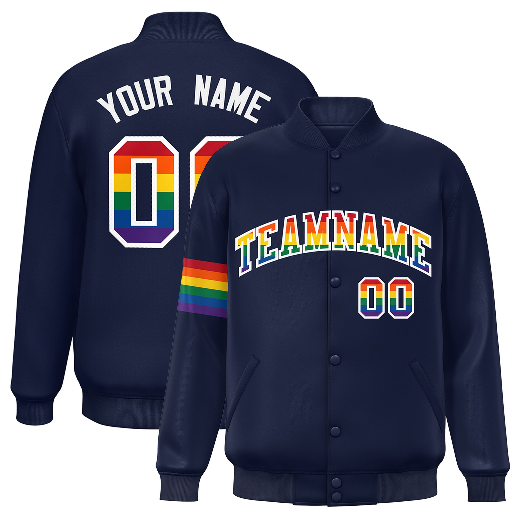 Custom Navy LGBT Rainbow For Pride Month Classic Style Letterman Baseball Jacket