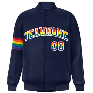 Custom Navy LGBT Rainbow For Pride Month Classic Style Letterman Baseball Jacket