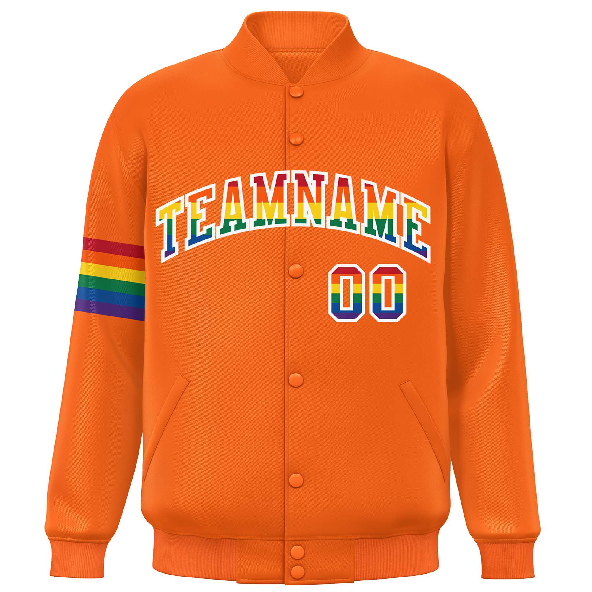 Custom Orange LGBT Rainbow For Pride Month Classic Style Letterman Baseball Jacket