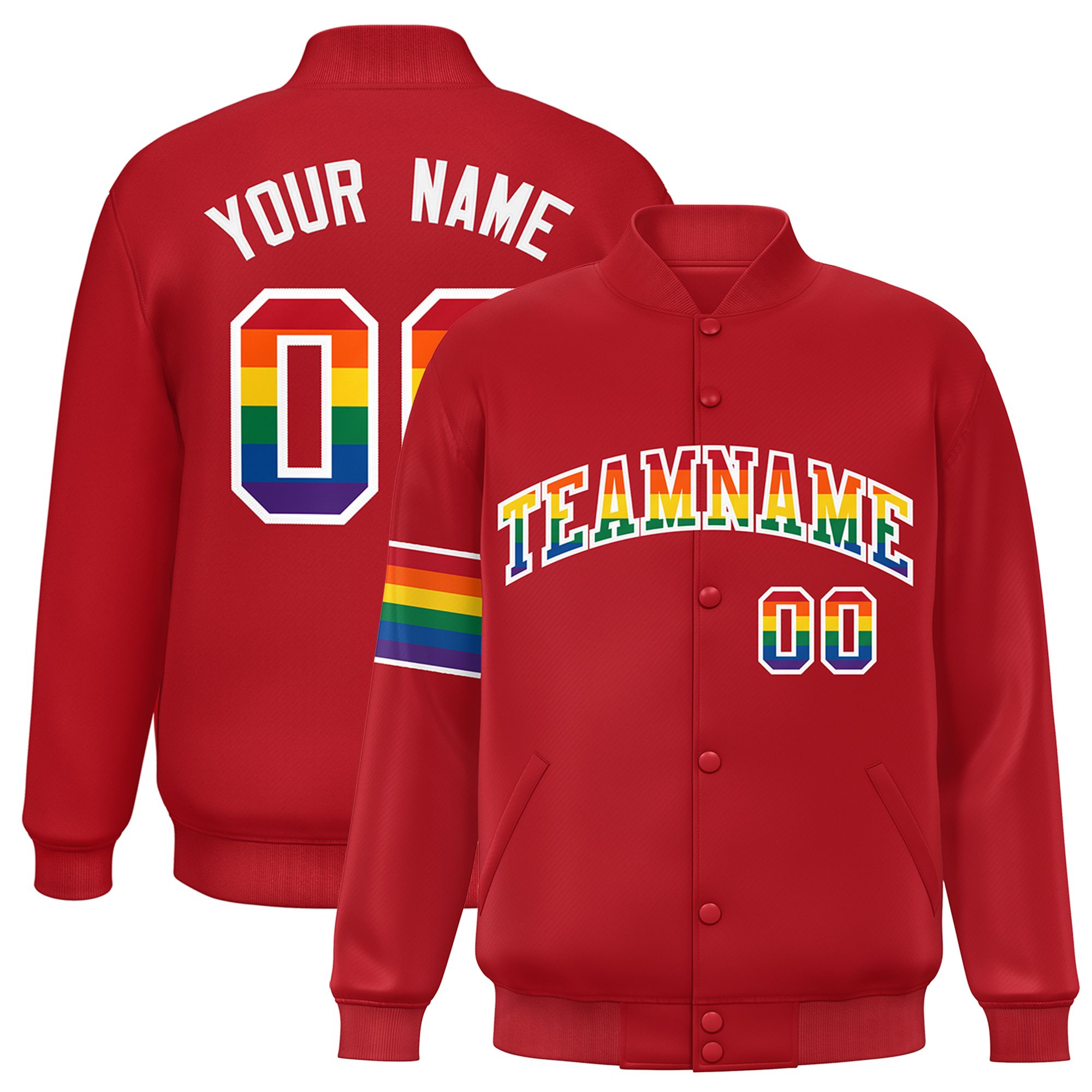 Custom Red LGBT Rainbow For Pride Month Classic Style Letterman Baseball Jacket