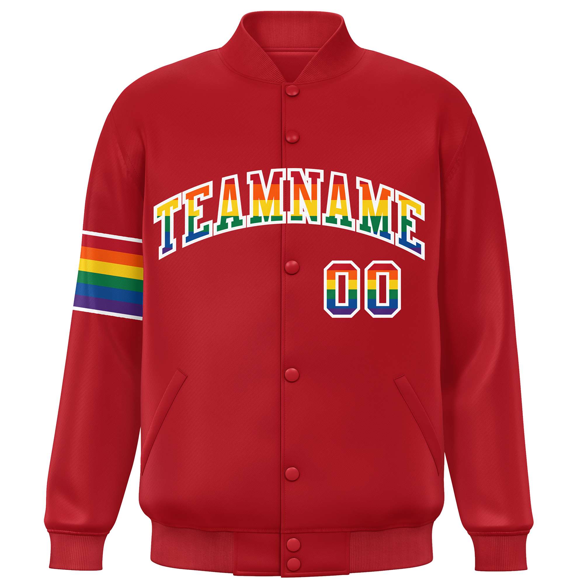 Custom Red LGBT Rainbow For Pride Month Classic Style Letterman Baseball Jacket