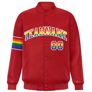 Custom Red LGBT Rainbow For Pride Month Classic Style Letterman Baseball Jacket