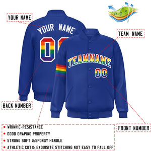 Custom Royal LGBT Rainbow For Pride Month Classic Style Letterman Baseball Jacket