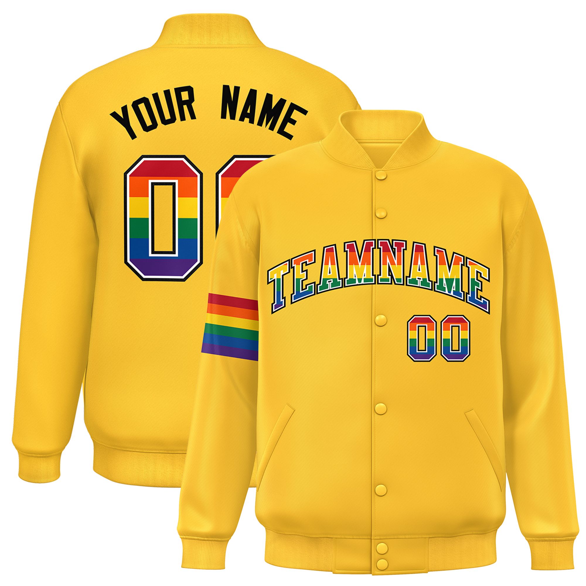 Custom Gold LGBT Rainbow For Pride Month Classic Style Letterman Baseball Jacket