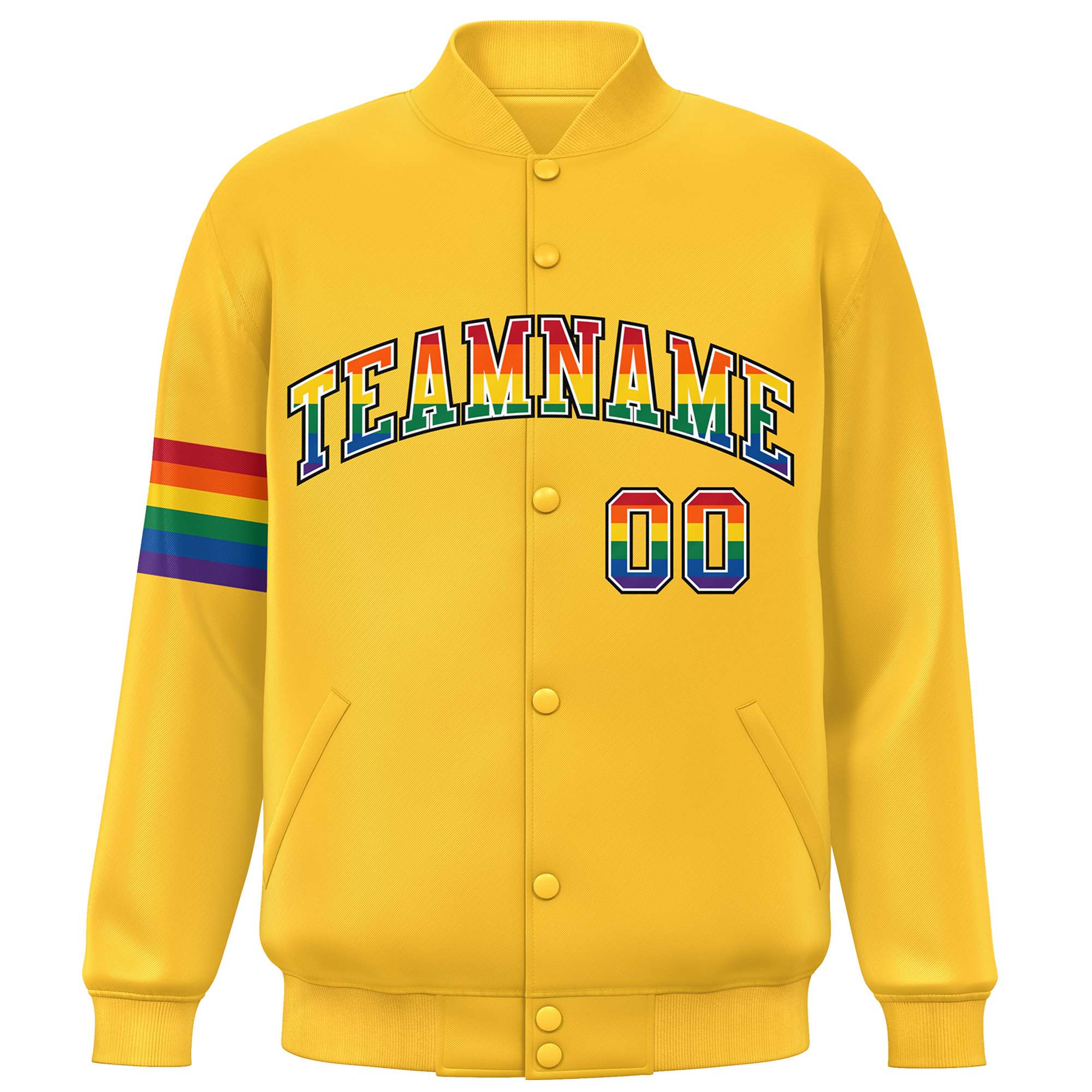 Custom Gold LGBT Rainbow For Pride Month Classic Style Letterman Baseball Jacket