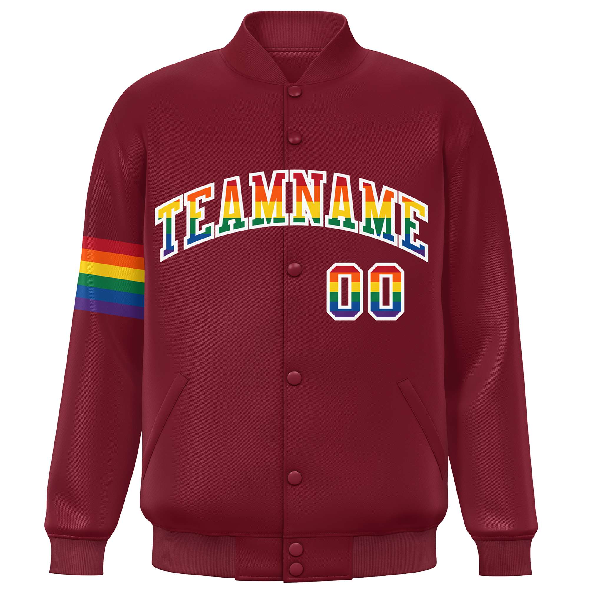 Custom Crimson LGBT Rainbow For Pride Month Classic Style Letterman Baseball Jacket