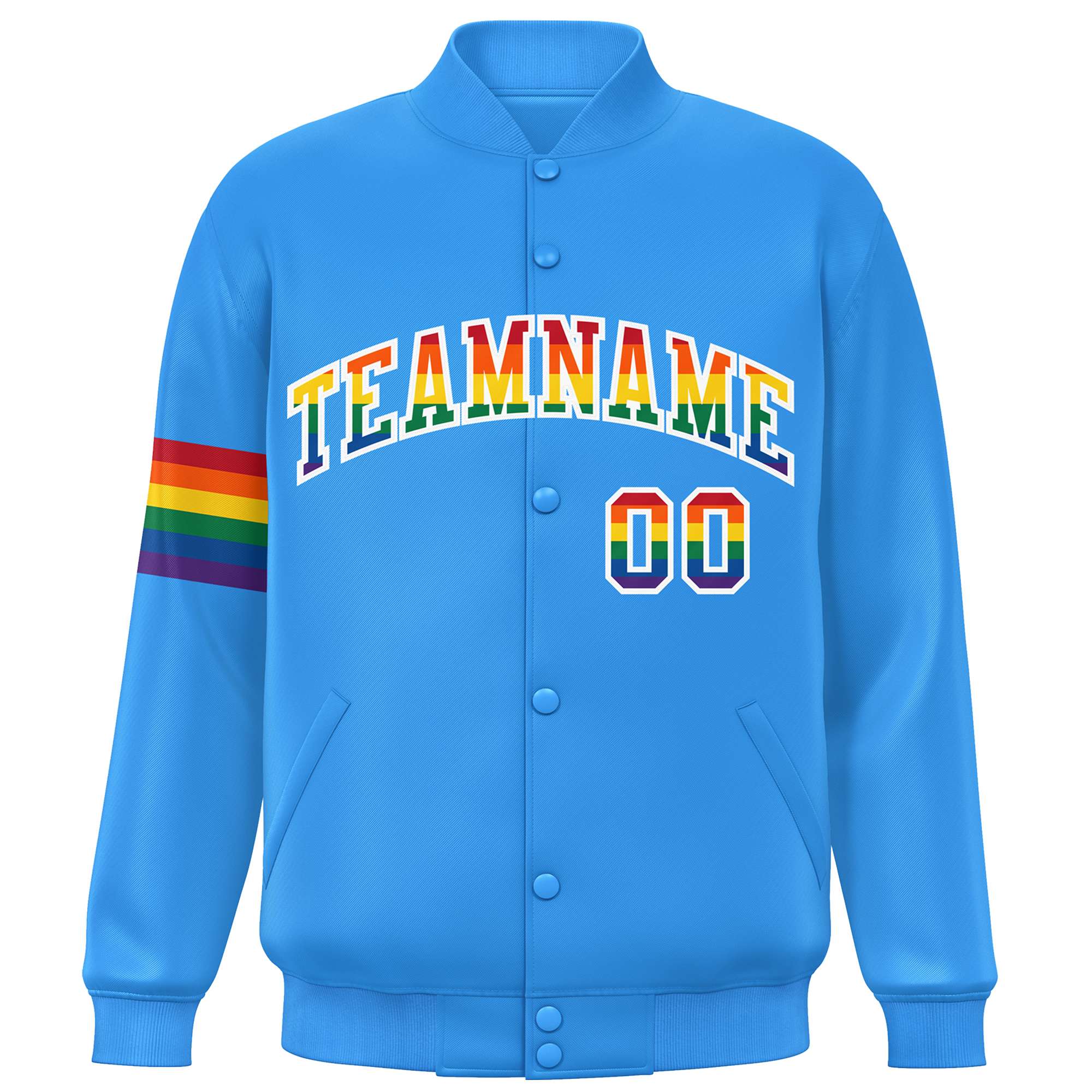 Custom Powder Blue LGBT Rainbow For Pride Month Classic Style Letterman Baseball Jacket