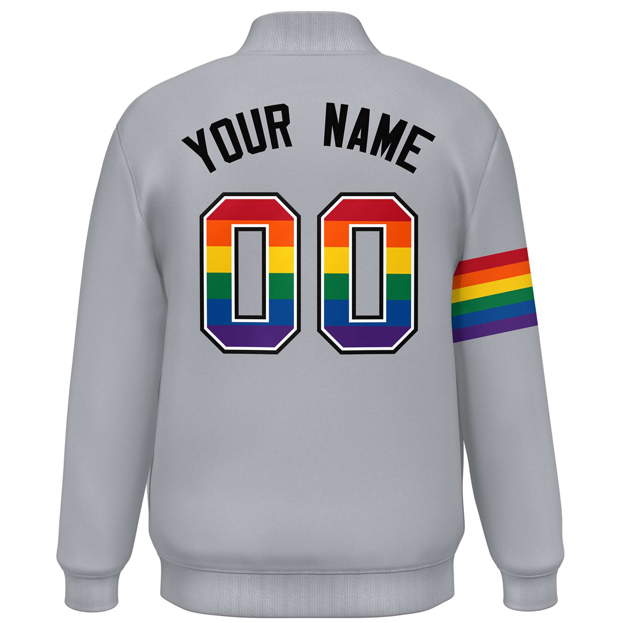 Custom Light Gray LGBT Rainbow For Pride Month Classic Style Letterman Baseball Jacket