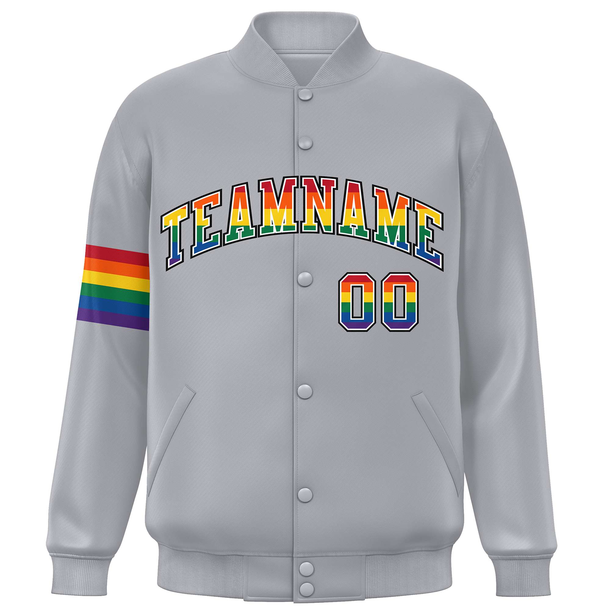 Custom Light Gray LGBT Rainbow For Pride Month Classic Style Letterman Baseball Jacket