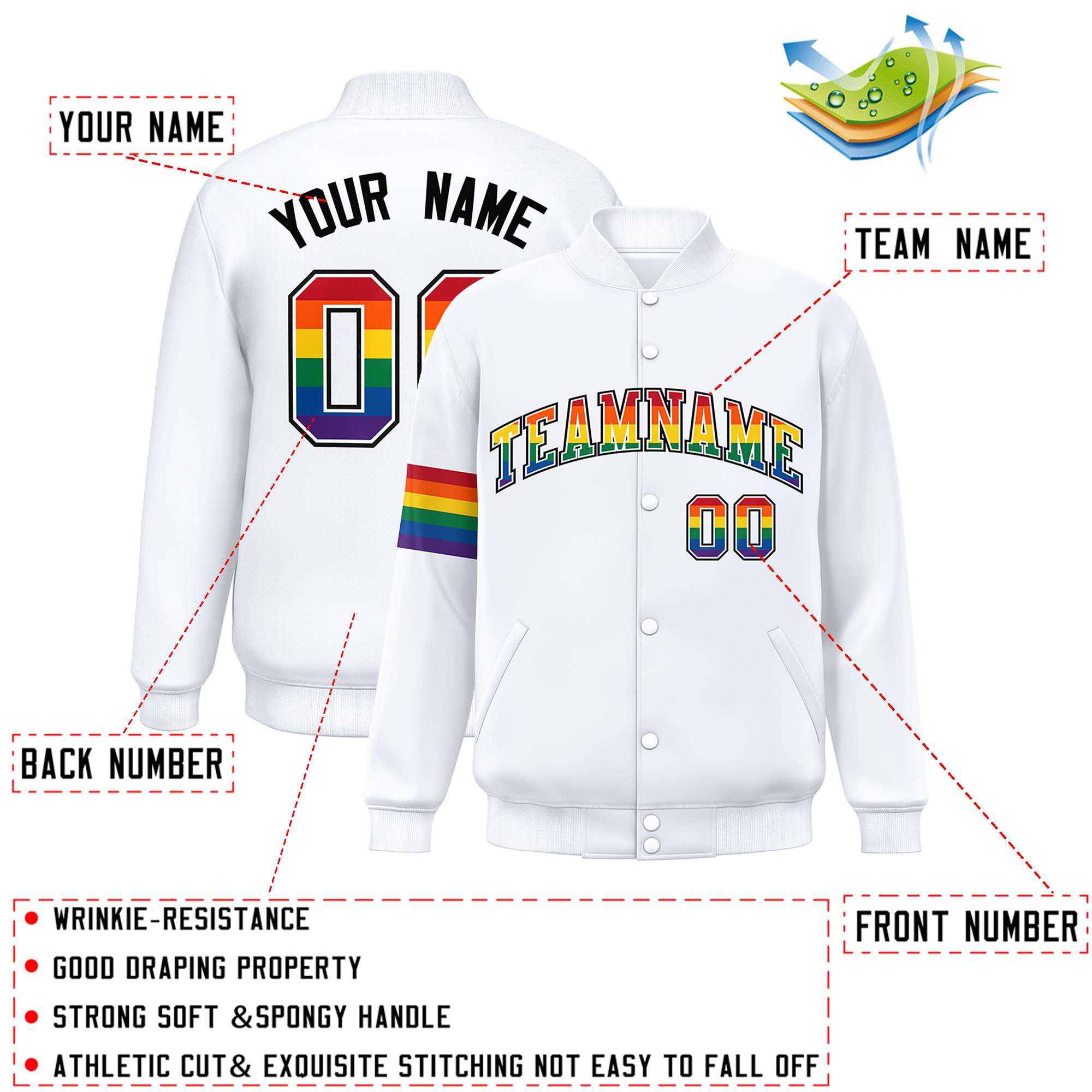 Custom White LGBT Rainbow For Pride Month Classic Style Letterman Baseball Jacket