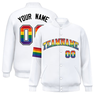 Custom White LGBT Rainbow For Pride Month Classic Style Letterman Baseball Jacket