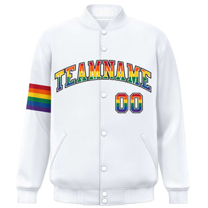 Custom White LGBT Rainbow For Pride Month Classic Style Letterman Baseball Jacket