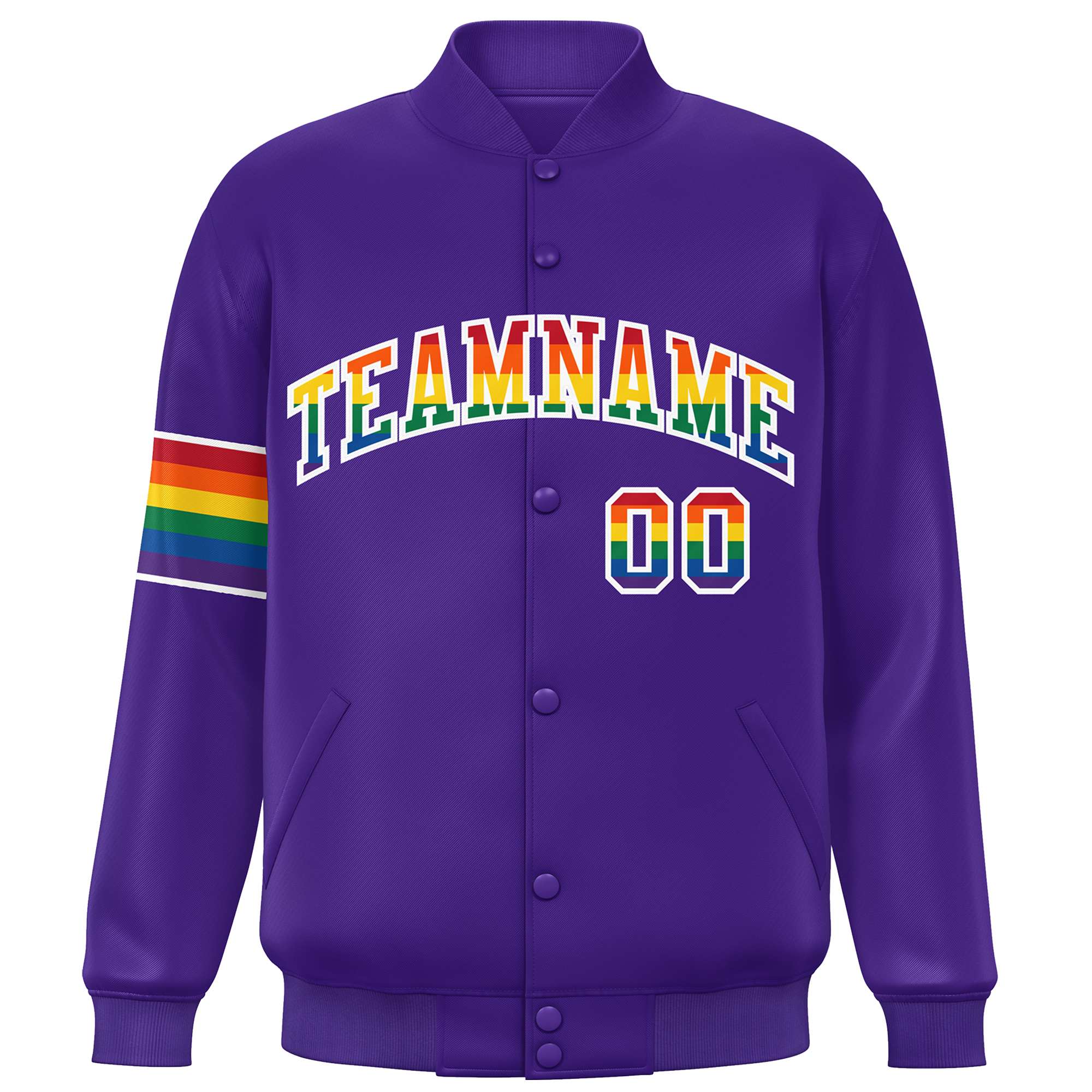 Custom Purple LGBT Rainbow For Pride Month Classic Style Letterman Baseball Jacket