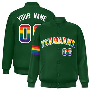 Custom Green LGBT Rainbow For Pride Month Classic Style Letterman Baseball Jacket