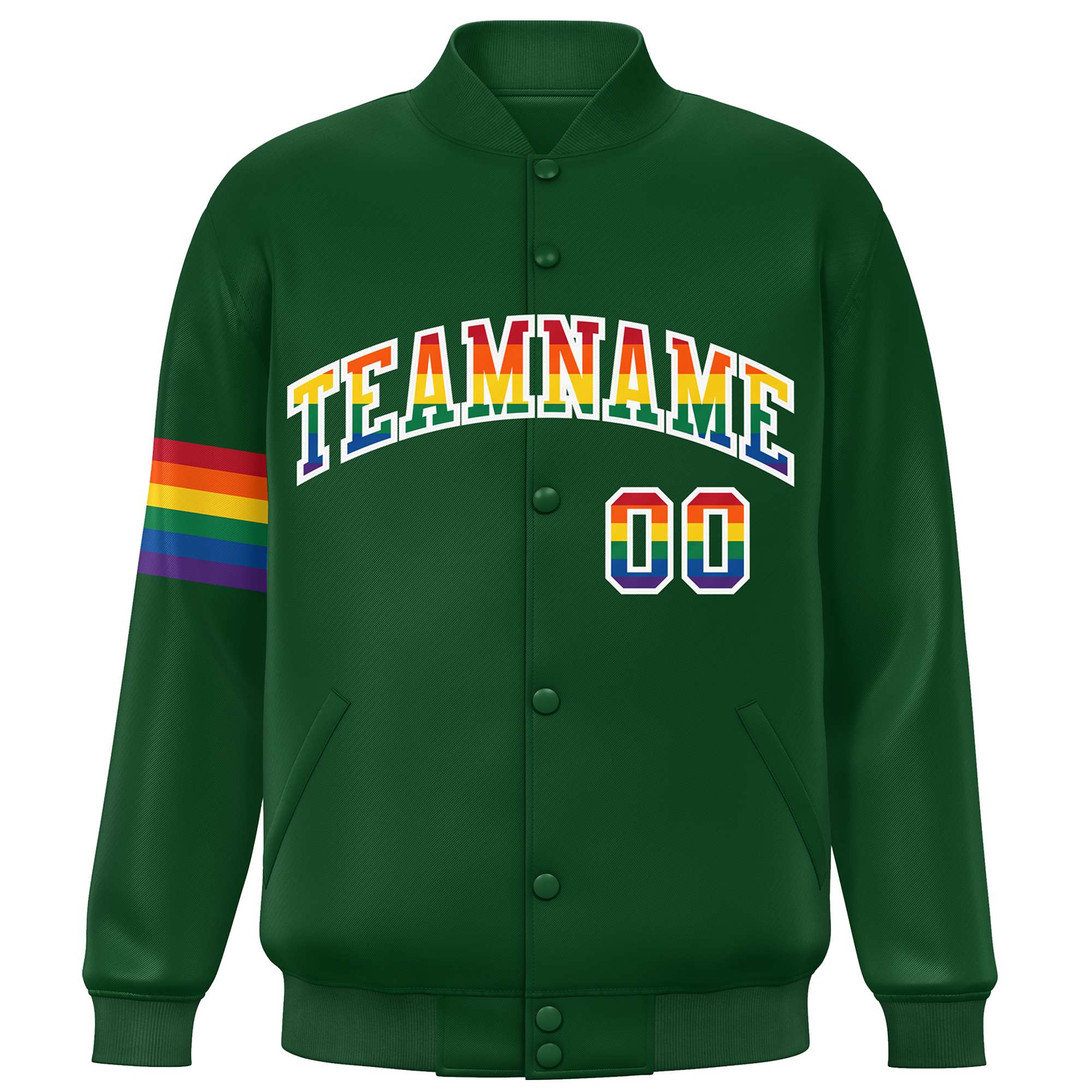 Custom Green LGBT Rainbow For Pride Month Classic Style Letterman Baseball Jacket