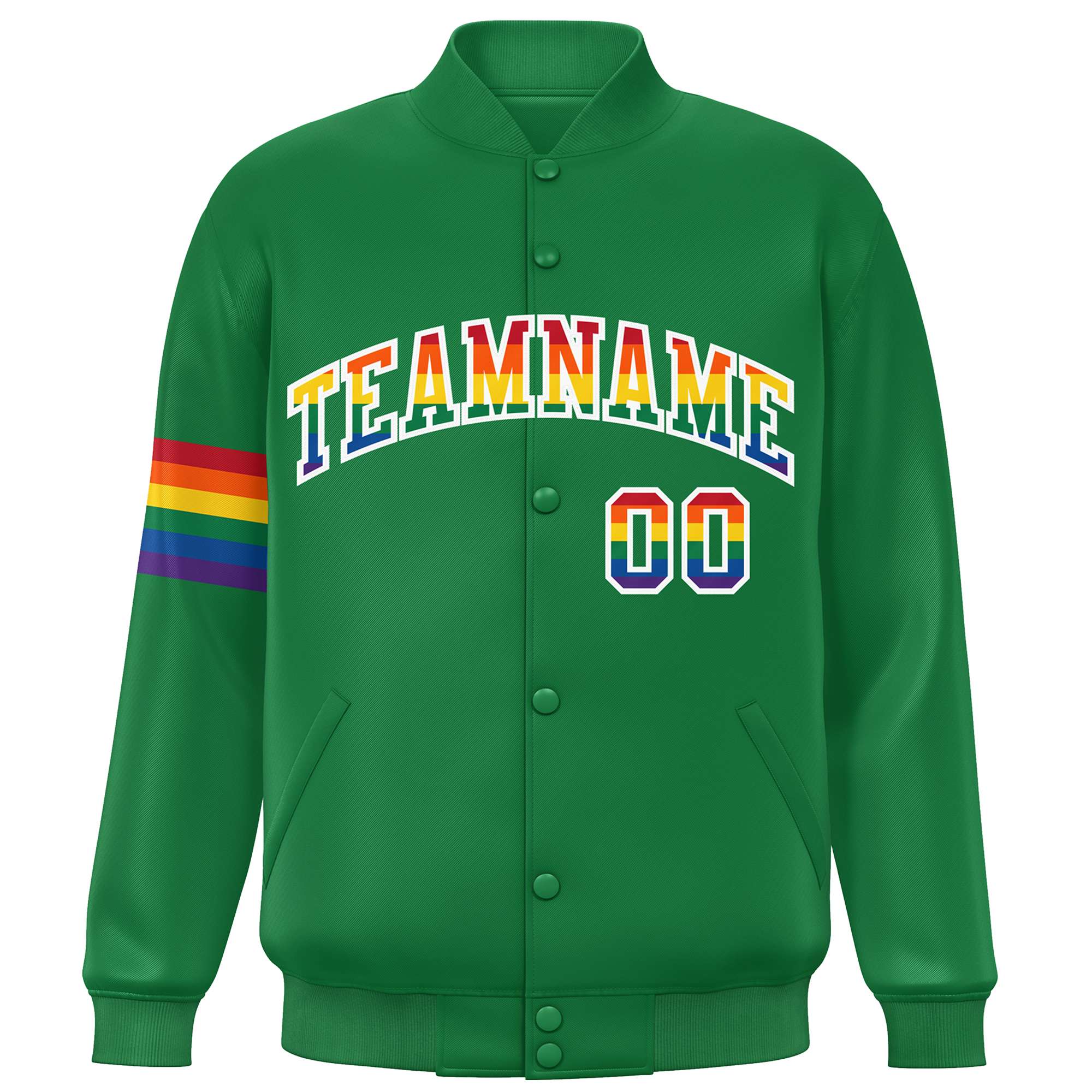 Custom Kelly Green LGBT Rainbow For Pride Month Classic Style Letterman Baseball Jacket