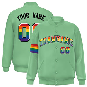 Custom Light Green LGBT Rainbow For Pride Month Classic Style Letterman Baseball Jacket