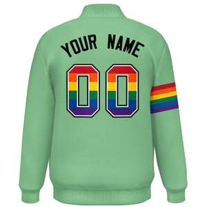 Custom Light Green LGBT Rainbow For Pride Month Classic Style Letterman Baseball Jacket