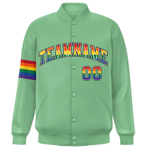 Custom Light Green LGBT Rainbow For Pride Month Classic Style Letterman Baseball Jacket