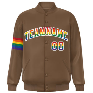 Custom Light Brown LGBT Rainbow For Pride Month Classic Style Letterman Baseball Jacket