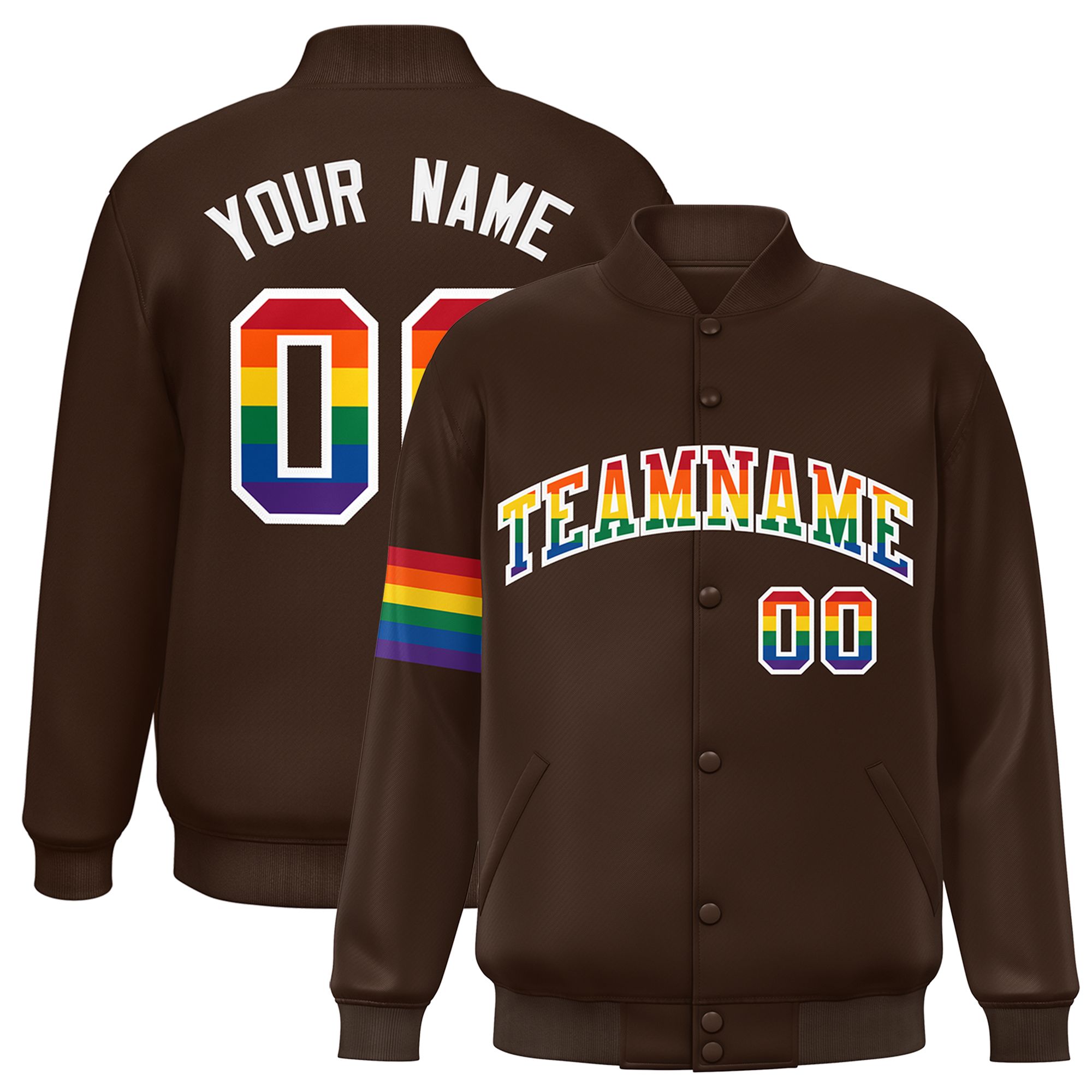 Custom Brown LGBT Rainbow For Pride Month Classic Style Letterman Baseball Jacket