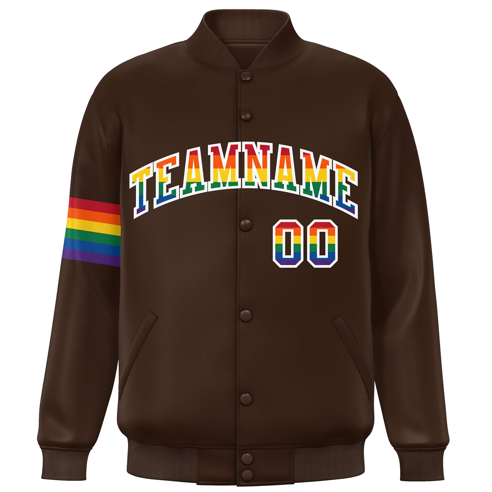 Custom Brown LGBT Rainbow For Pride Month Classic Style Letterman Baseball Jacket