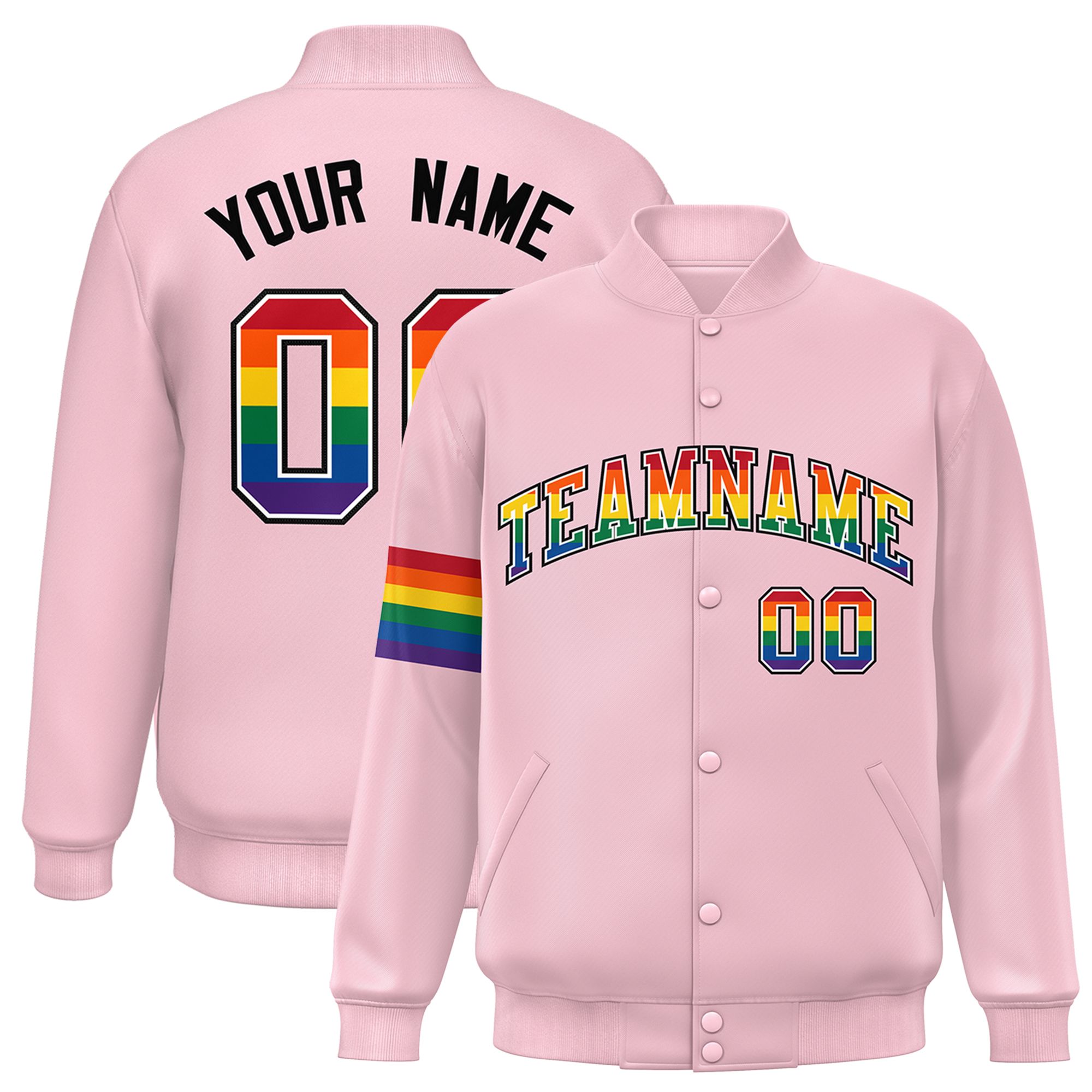 Custom Light Pink LGBT Rainbow For Pride Month Classic Style Letterman Baseball Jacket