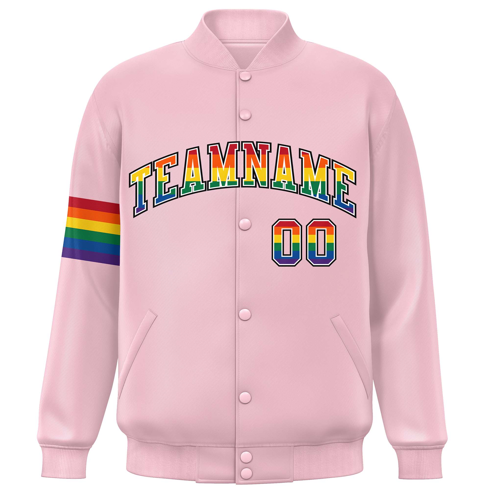 Custom Light Pink LGBT Rainbow For Pride Month Classic Style Letterman Baseball Jacket