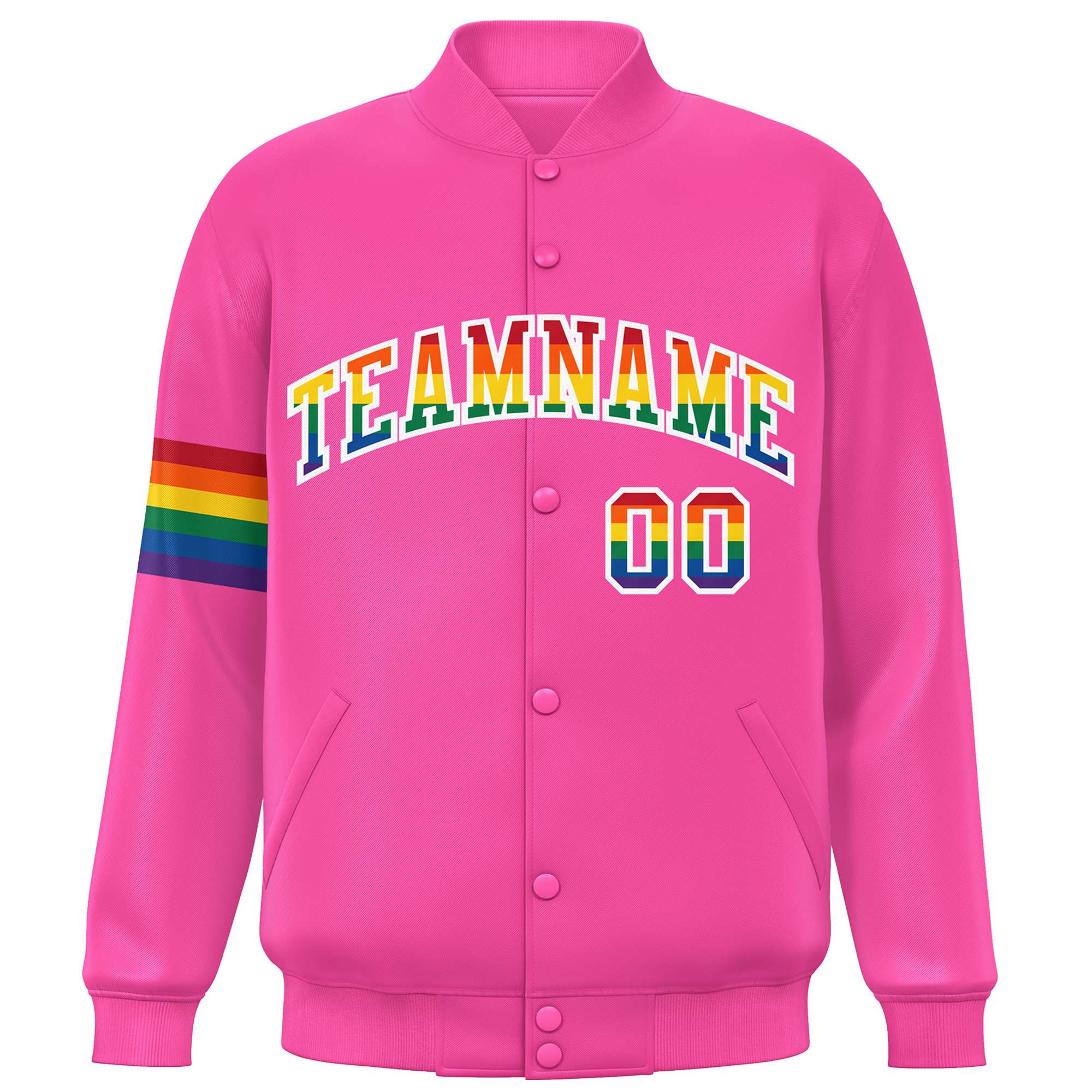 Custom Pink LGBT Rainbow For Pride Month Classic Style Letterman Baseball Jacket