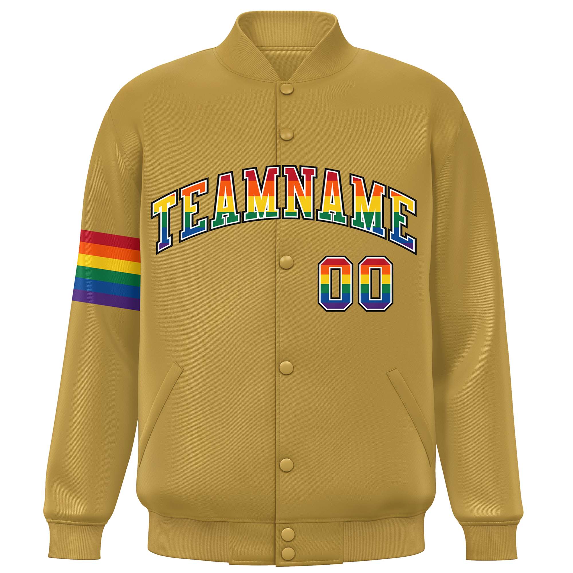 Custom Old Gold LGBT Rainbow For Pride Month Classic Style Letterman Baseball Jacket