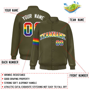 Custom Olive LGBT Rainbow For Pride Month Classic Style Letterman Baseball Jacket