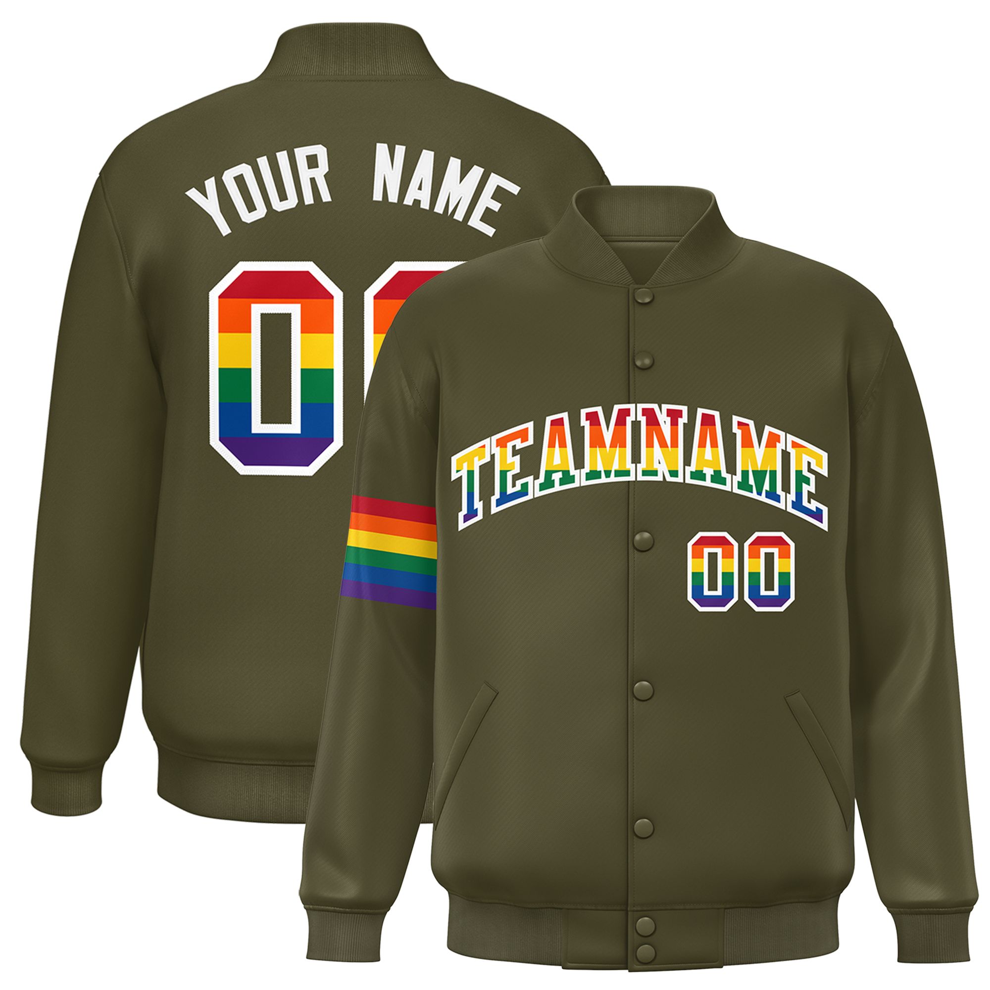 Custom Olive LGBT Rainbow For Pride Month Classic Style Letterman Baseball Jacket