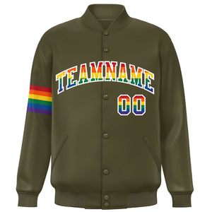 Custom Olive LGBT Rainbow For Pride Month Classic Style Letterman Baseball Jacket