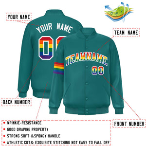 Custom Aqua LGBT Rainbow For Pride Month Classic Style Letterman Baseball Jacket