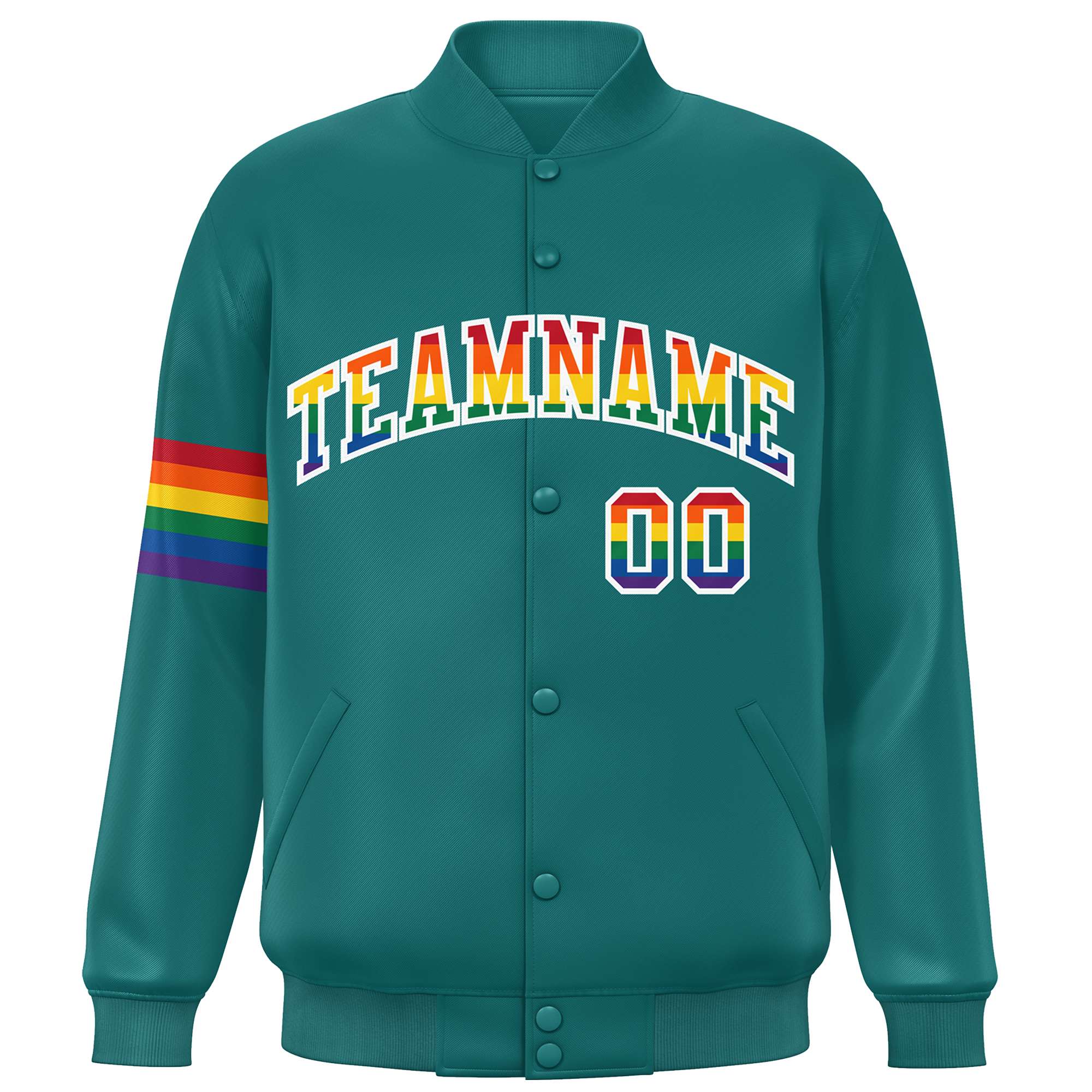 Custom Aqua LGBT Rainbow For Pride Month Classic Style Letterman Baseball Jacket