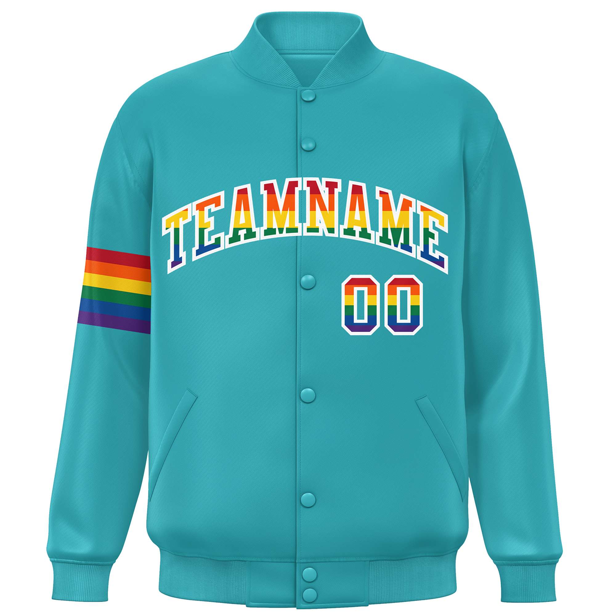 Custom Aqua LGBT Rainbow For Pride Month Classic Style Letterman Baseball Jacket