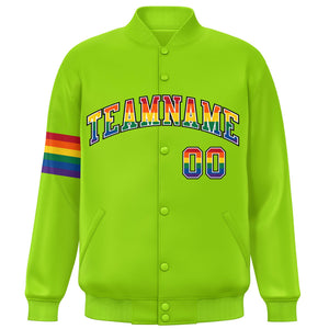 Custom Neon Green LGBT Rainbow For Pride Month Classic Style Letterman Baseball Jacket