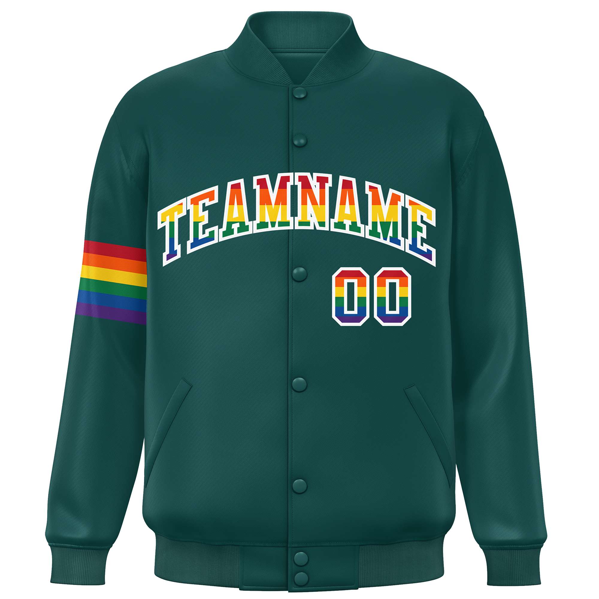 Custom Midnight Green LGBT Rainbow For Pride Month Classic Style Letterman Baseball Jacket