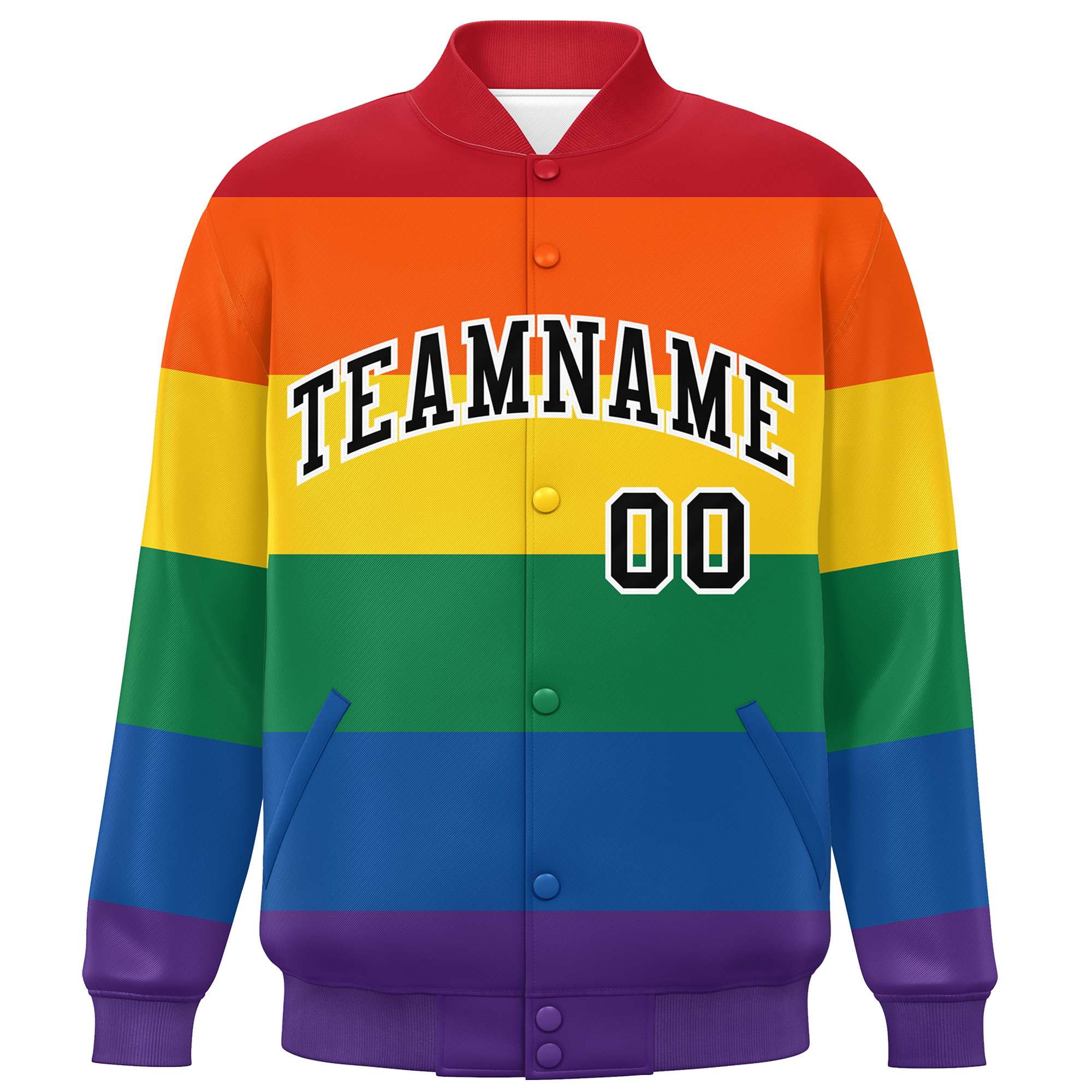 Custom LGBT Rainbow For Pride Month Full-Snap Color Block Letterman Baseball Jacket