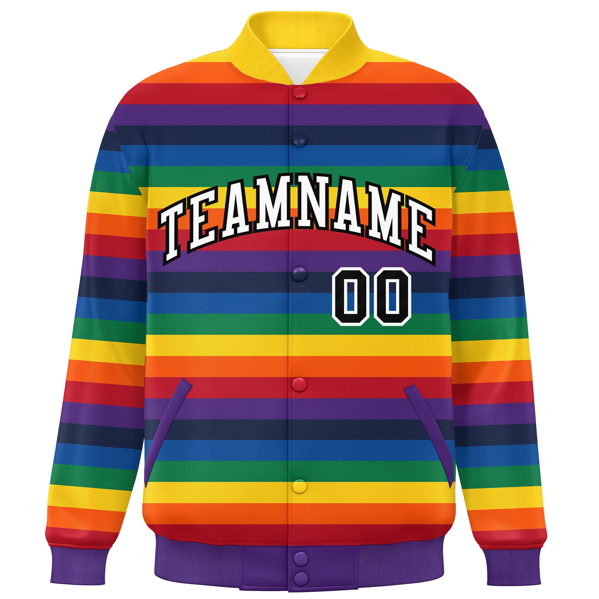 Custom LGBT Rainbow For Pride Month Full-Snap Color Block Letterman Baseball Jacket