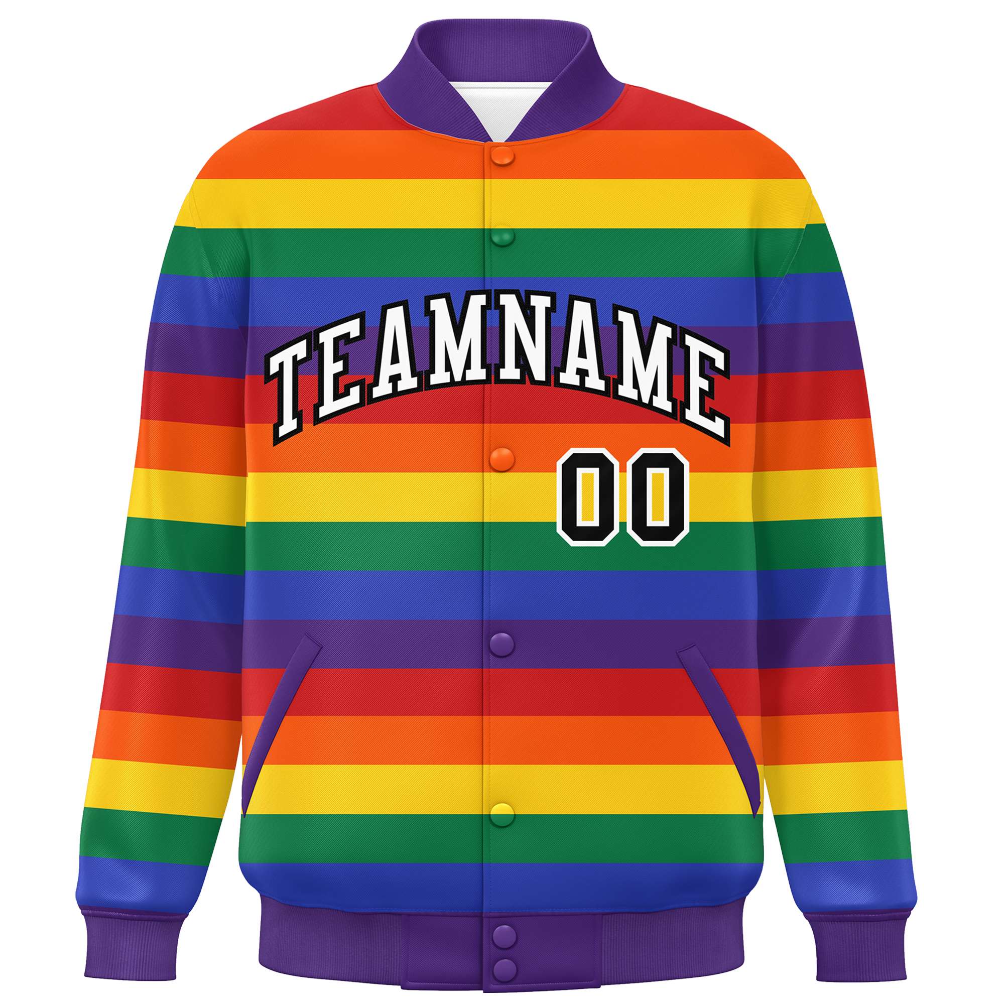 Custom LGBT Rainbow For Pride Month Full-Snap Color Block Letterman Baseball Jacket