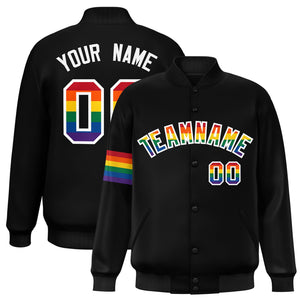 Custom Black LGBT Rainbow For Pride Month Classic Style Letterman Baseball Jacket