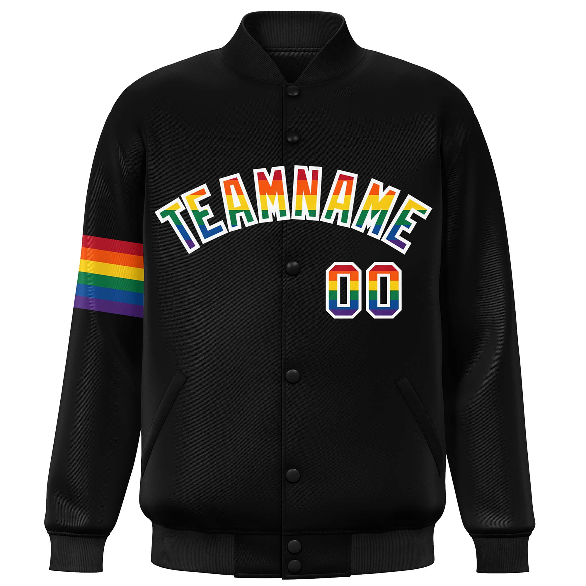 Custom Black LGBT Rainbow For Pride Month Classic Style Letterman Baseball Jacket