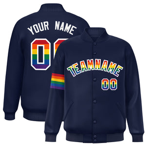 Custom Navy LGBT Rainbow For Pride Month Classic Style Letterman Baseball Jacket