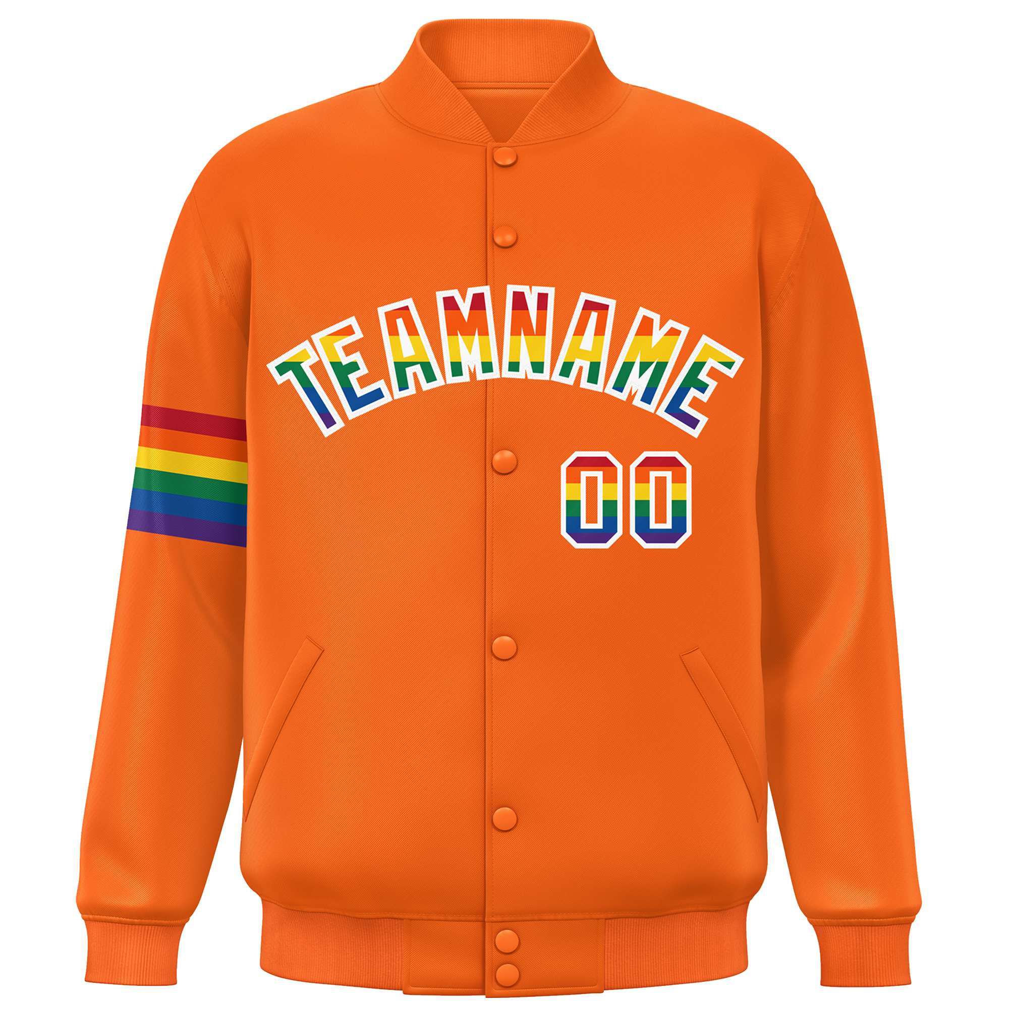 Custom Orange LGBT Rainbow For Pride Month Classic Style Letterman Baseball Jacket